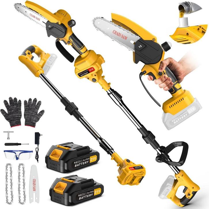 Mini kettingzaag - Elektrische snoeischaar - Met accu - Geel, Tuin en Terras, Handzagen, Zo goed als nieuw, Verzenden