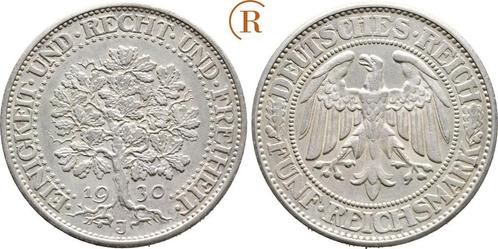 5 Reichsmark Eichbaum 1930 J Weimarer Republik:, Postzegels en Munten, Munten | Europa | Niet-Euromunten, Verzenden