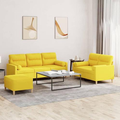vidaXL 3-delige Loungeset met kussens stof lichtgeel, Huis en Inrichting, Banken | Bankstellen, Nieuw, Stof, Vierpersoons of meer