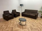 Bruine Suède Leren 2,5-Zits Bank Inc. Fauteuils, Ophalen of Verzenden, Nieuw