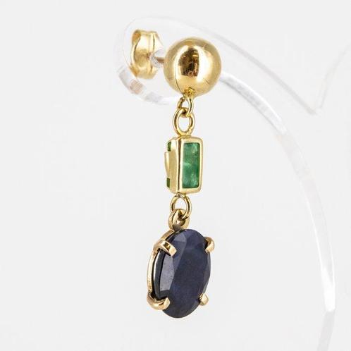 Oorbellen - 18 karaat Geel goud Saffier - Smaragd, Sieraden, Tassen en Uiterlijk, Oorbellen