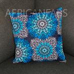 Afrikaans kussen | Blauwe kristal bloemen - Sierkussen 45x45, Ophalen of Verzenden, Nieuw