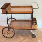 Serveerwagen - Metaal, Rattan, Glas - met handgevlochten, Antiek en Kunst
