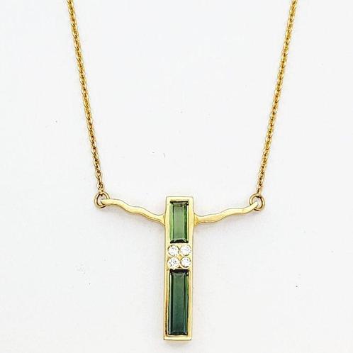 Halsketting - 18 karaat Geel goud - 0.14ct. tw. Diamant, Sieraden, Tassen en Uiterlijk, Kettingen