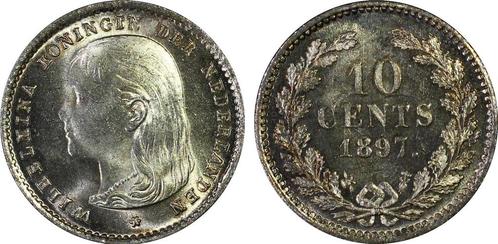 Koningin Wilhelmina 10 cent 1897 PCGS MS66 gecertificeerd, Postzegels en Munten, Munten | Nederland, Losse munt, 10 cent, Koningin Wilhelmina