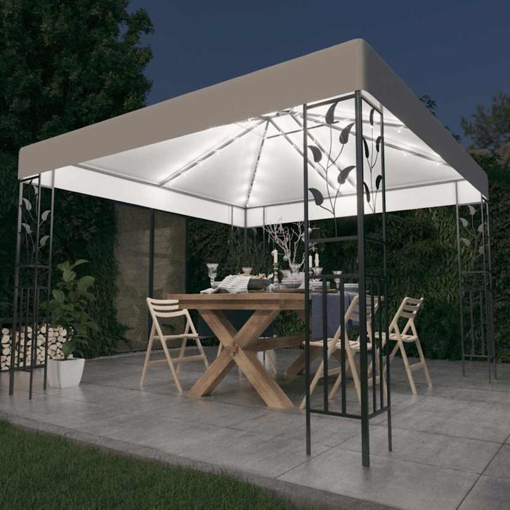 vidaXL Prieel met LED-lichtslinger 3x3 m wit, Tuin en Terras, Partytenten, Nieuw, Verzenden