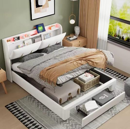 Hydraulisch Tweepersoonsbed met LED en USB-poorten, Huis en Inrichting, Slaapkamer | Bedden, Nieuw, Verzenden