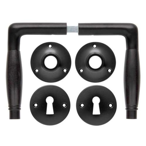 Deurklink set - Deco mat zwart met ronde sleutelrozetten, Doe-het-zelf en Verbouw, Hang- en Sluitwerk, Klink of Kruk, Nieuw, Koper of Messing