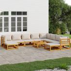vidaXL 11-delige Loungeset met lichtgrijze kussens massief, Verzenden, Nieuw, Hardhout, Loungeset