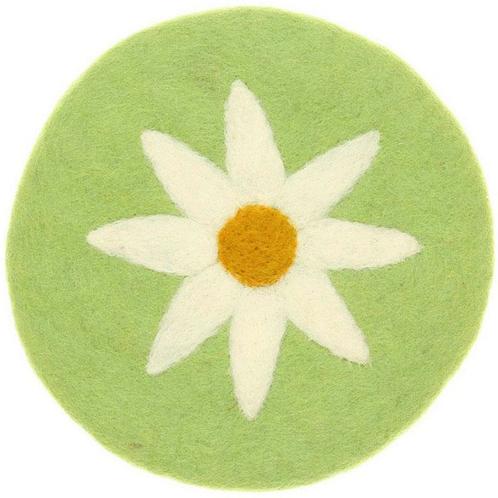 Vilten Onderzetter Rond - Groen met Witte Margriet - 20 cm -, Huis en Inrichting, Woonaccessoires | Onderzetters, Nieuw, Ophalen of Verzenden