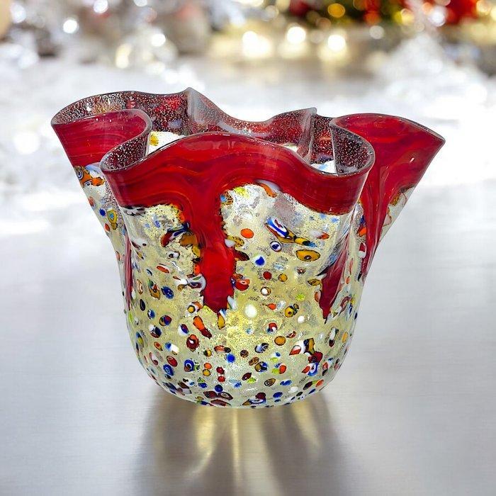 Filippo Maso - Vaas - Rode zakdoek met zilveren blad en, Antiek en Kunst, Antiek | Glas en Kristal