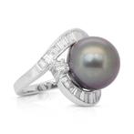 Ring - 18 karaat Witgoud - 12.68ct. tw. Parel - Diamant -, Nieuw
