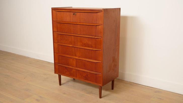Vintage Deense ladekast | Teak | 6 lades | 108 cm, Huis en Inrichting, Kasten | Ladekasten, Ophalen of Verzenden