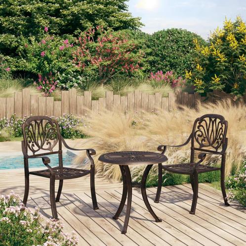 vidaXL 3-delige Bistroset gietaluminium bronskleurig, Tuin en Terras, Tuinsets en Loungesets, Nieuw, 3 zitplaatsen, Aluminium