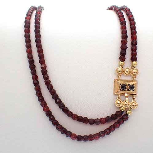Glaskralen collier met gouden slot; Antiek/vintage | 41 cm, Sieraden, Tassen en Uiterlijk, Kettingen, Overige kleuren, Gebruikt