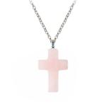 Fako Bijoux - Ketting - Kruisje - Rozenkwarts - Natuursteen, Sieraden, Tassen en Uiterlijk, Kettingen, Verzenden, Nieuw