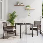 vidaXL 3-delige tuin eetset met kussens bruin poly rattan, Tuin en Terras, Tuinsets en Loungesets, Verzenden, Nieuw, Rotan