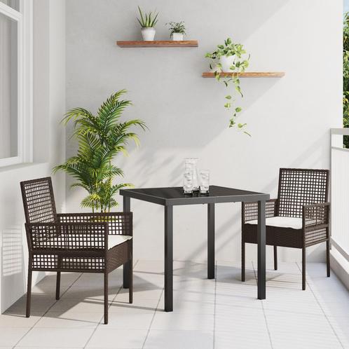 vidaXL 3-delige tuin eetset met kussens bruin poly rattan, Tuin en Terras, Tuinsets en Loungesets, Nieuw, Rotan, Verzenden