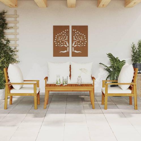 vidaXL 4-delige Loungeset met kussens massief acaciahout, Tuin en Terras, Tuinsets en Loungesets, Loungeset, Nieuw, Hardhout, Verzenden