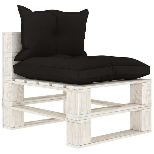 vidaXL Tuinmiddenbank met zwarte kussens pallet hout, Tuin en Terras, Tuinsets en Loungesets, Nieuw, Hout, Verzenden