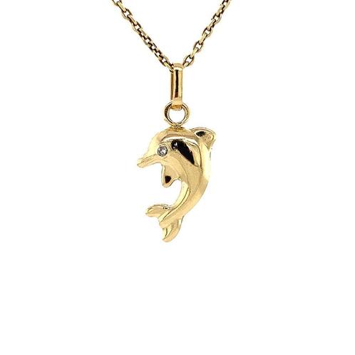 Gouden hanger dolfijn met diamant 14 krt, Sieraden, Tassen en Uiterlijk, Kettinghangers, Wit, Zo goed als nieuw, Goud, Verzenden