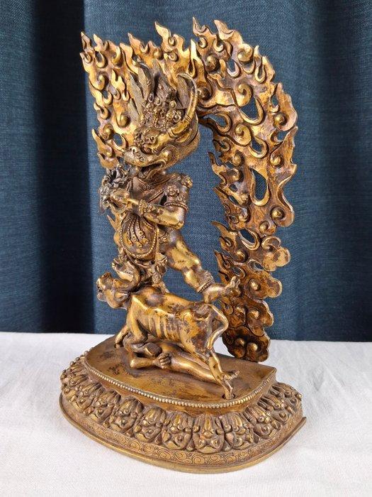 Grote Bronzen Yamantaka - Verguld brons - Nepal, Antiek en Kunst, Antiek | Overige Antiek