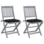 vidaXL Tuinstoelen 2 st inklapbaar met kussens massief, Tuin en Terras, Verzenden, Nieuw, Hout