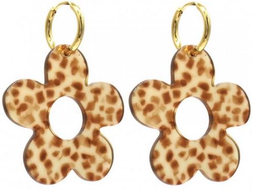 Bloem oorbellen - Luipaard print - Verkleuren niet - RVS, Sieraden, Tassen en Uiterlijk, Oorbellen, Hangers, Goud, Nieuw, Overige materialen