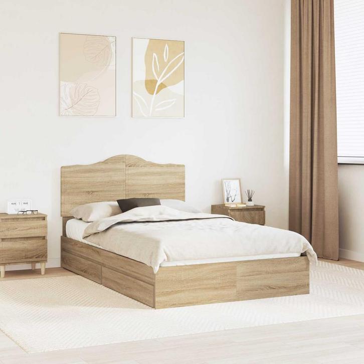 vidaXL Opslag bed met lade Sonoma Eiken 120 x 200 cm Bewerkt, Huis en Inrichting, Slaapkamer | Bedden, Bruin, Nieuw, Hout, Verzenden