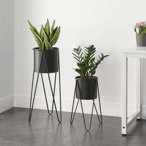 Bloempot op standaard set van 2 metaal zwart, Tuin en Terras, Bloembakken en Plantenbakken, Nieuw, Verzenden