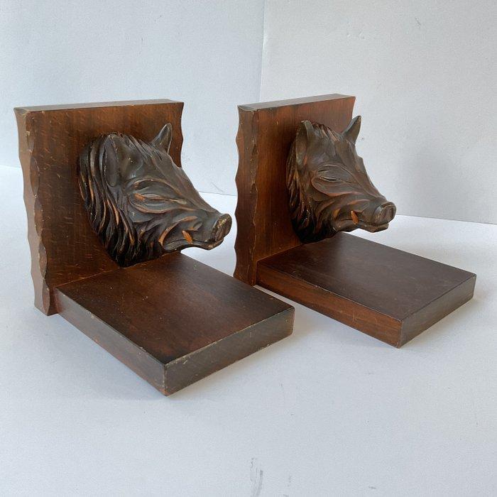 Boekensteunen - Jachtthema boeksteunen met kop van everzwijn, Antiek en Kunst, Curiosa en Brocante