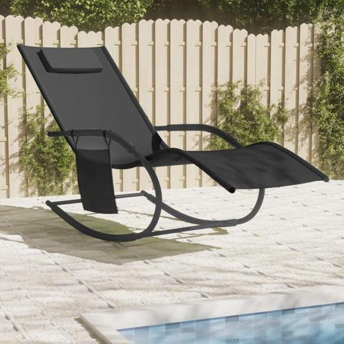 vidaXL Ligbed schommelend staal en textileen zwart, Tuin en Terras, Ligbedden, Nieuw, Verzenden
