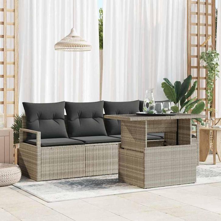 vidaXL Tuin Sofa Set met opslag 5 pcs Lichtgrijs Poly riet, Tuin en Terras, Tuinsets en Loungesets, Nieuw, Rotan, Verzenden