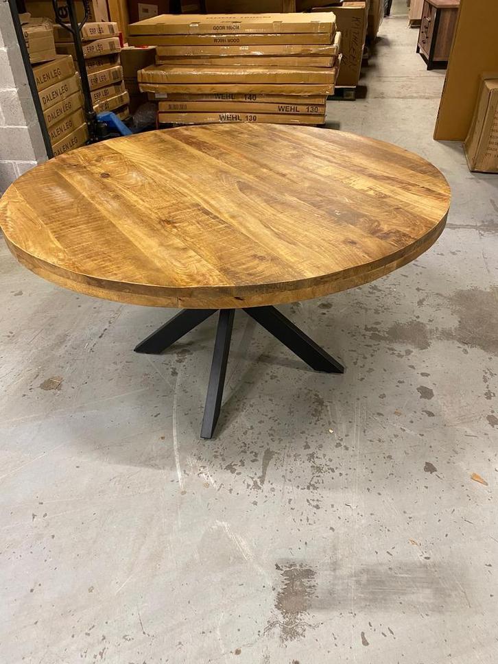 Wehl eettafel rond, mangohout (nieuw, A-keuze), Huis en Inrichting, Tafels | Eettafels, Nieuw, Overige houtsoorten, Metaal