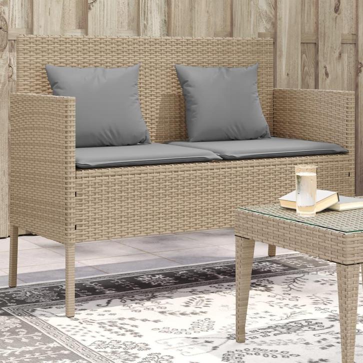 vidaXL Tuinbank met kussens poly rattan beige, Tuin en Terras, Tuinbanken, Nieuw, Rotan, Verzenden