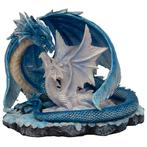 Beeld Fantasy - IJsdraken Blauw & Wit op Besneeuwde Rots - P, Verzamelen, Beelden en Beeldjes, Ophalen of Verzenden, Nieuw