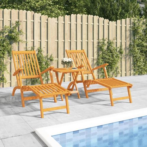 vidaXL Terrasstoelen met voetensteun en tafel massief, Tuin en Terras, Ligbedden, Nieuw, Verzenden