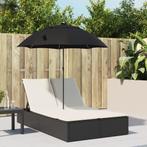 vidaXL Ligbed 2-persoons met kussens en parasol poly rattan, Tuin en Terras, Ligbedden, Verzenden, Nieuw