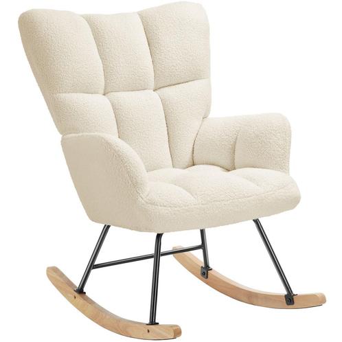 Schommelstoel Torve, gestoffeerd, bouclé-stof, houten glijde, Huis en Inrichting, Stoelen, Verzenden