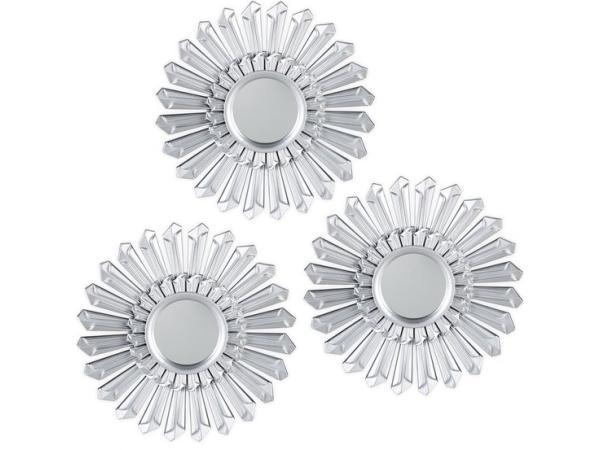 Veiling - Sierspiegel zon 3 stuks ronde hangspiegels zilver, Huis en Inrichting, Woonaccessoires | Spiegels