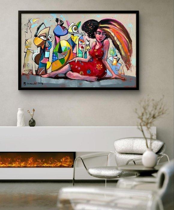 Andrzej Gudaski - Lady in Red XXL, Antiek en Kunst, Kunst | Schilderijen | Modern