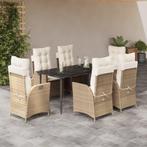 vidaXL 7-delige Tuinset met kussens poly rattan beige, 6 zitplaatsen, Nieuw, Tuinset, Verzenden