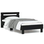 vidaXL Bedframe met hoofdbord en LED-verlichting zwart, 90 cm, Eenpersoons, Verzenden, Zwart
