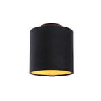 Plafondlamp met velours kap zwart met goud 20 cm - Combi, Nieuw, Overige materialen, Klassiek / Antiek