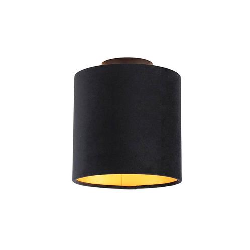 Plafondlamp met velours kap zwart met goud 20 cm - Combi, Huis en Inrichting, Lampen | Plafondlampen, Nieuw, Overige materialen