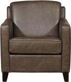 Grijze leren landelijke fauteuil - poot hout bruin - Granada, Nieuw, Ophalen of Verzenden, Landelijk, 50 tot 75 cm