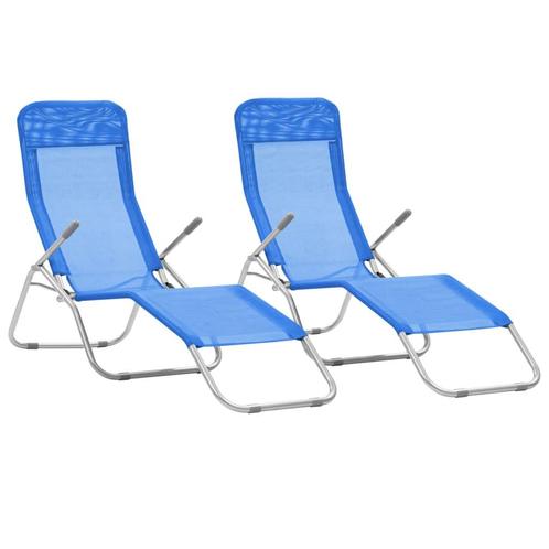 vidaXL Ligbedden inklapbaar 2 st textileen blauw, Tuin en Terras, Ligbedden, Nieuw, Verzenden