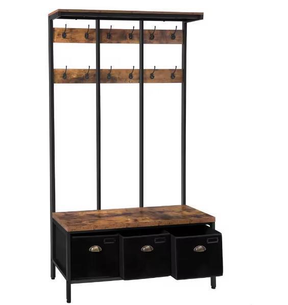 Kapstok met Bank, Schoenenrek en 3 Opbergvakken –12 Haken, Huis en Inrichting, Woonaccessoires | Kapstokken, Nieuw, Verzenden