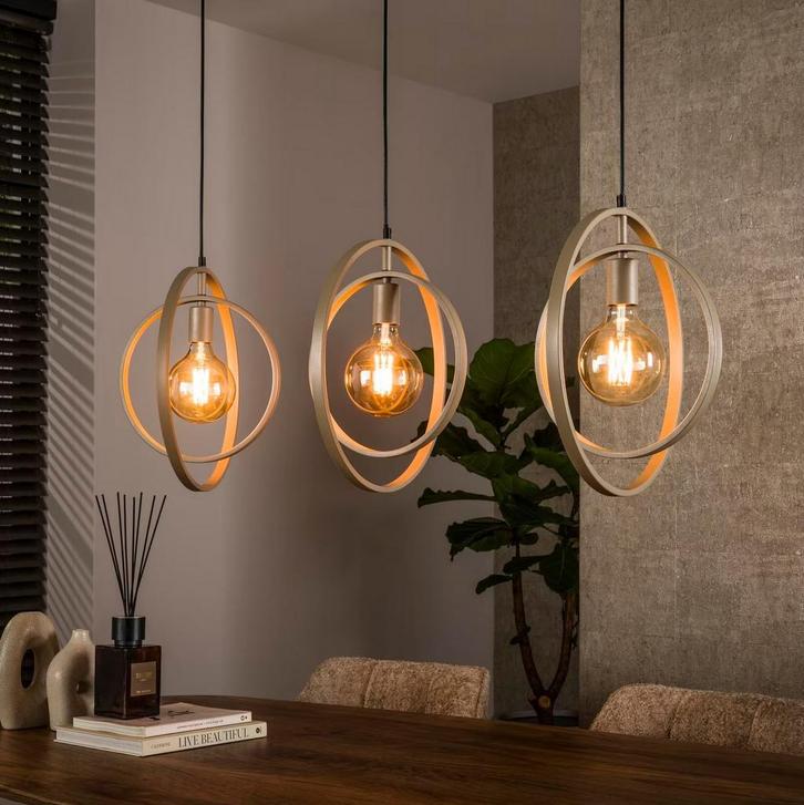 Hanglamp Turn - Beige - Dimbaar - Industriele Eettafellamp, Huis en Inrichting, Lampen | Hanglampen, Nieuw, Glas, Kunststof, Metaal