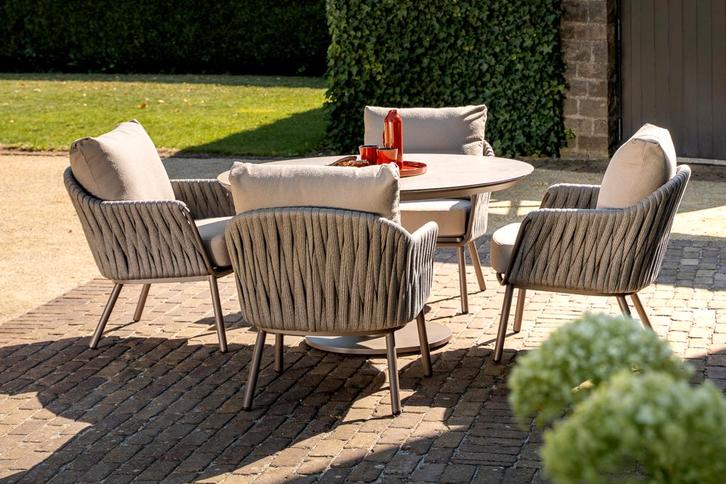 Taste Cannes/Sarah 4-persoons ronde low dining tuinset Ø130, Tuin en Terras, Tuinsets en Loungesets, Tuinset, Nieuw, Overige materialen